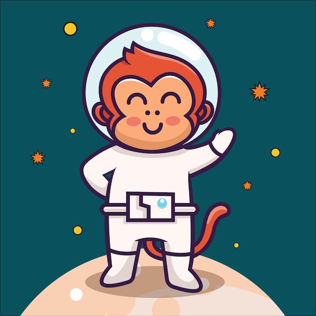 Cute monkey astronaut floating cartoon