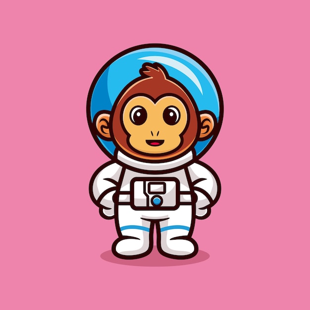 Cute monkey astronaut standing cartoon vector Animal science concept isolated premium vector