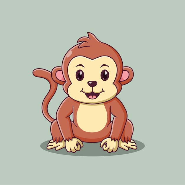 Cute Monkey Cartoon posing. Monkey Icon Concept