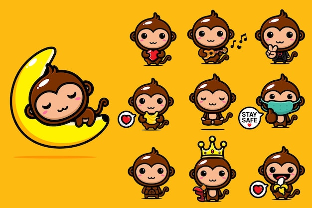 cute monkey character mascot design