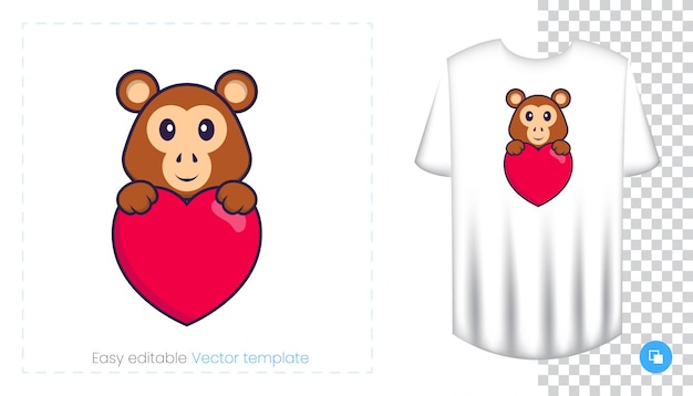 Cute monkey character. Prints on T-shirts, sweatshirts, cases for mobile phones, souvenirs.