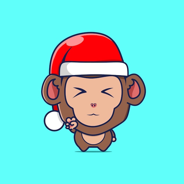 Vector cute monkey character with christmas hat