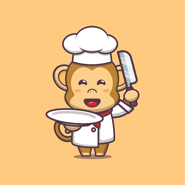 cute monkey chef character illustration