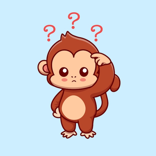 Cute Monkey Confused Cartoon Vector Icon Illustration. Animal Nature Icon Concept Isolated Premium Vector. Flat Cartoon Style