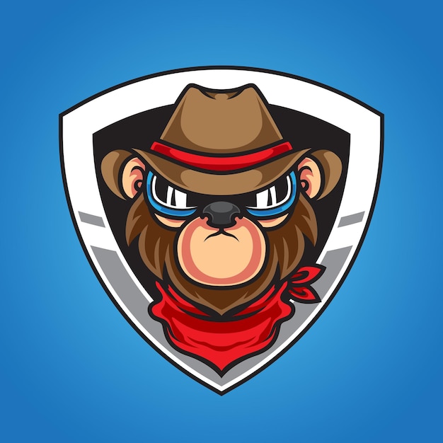 Cute Monkey Cowboy Mascot Logo