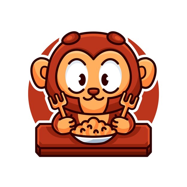 Cute monkey eating cartoon vector icon illustration