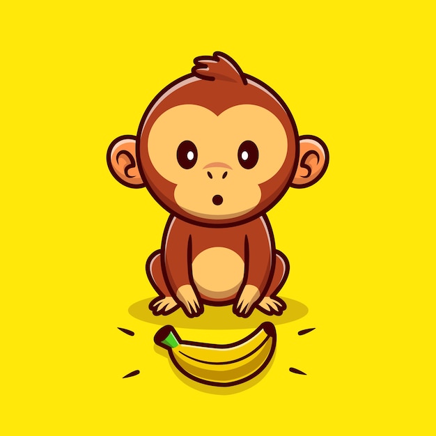 Cute Monkey Finding Banana Cartoon Illustration