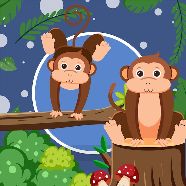 Cute monkey in flat cartoon style