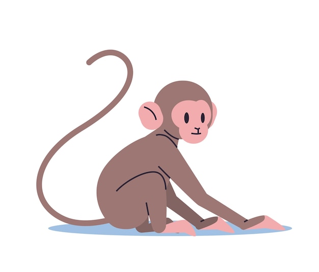 cute monkey funny tropical animal cartoon primate isolated full length vector illustration