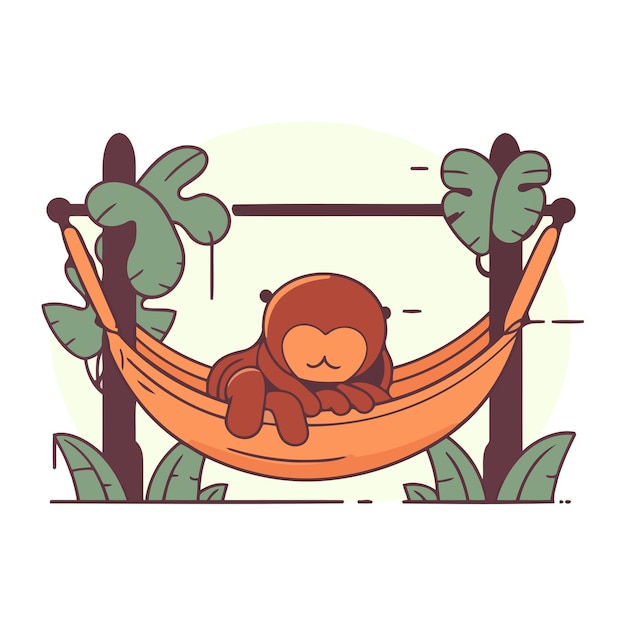 Vector cute monkey in hammock vector illustration in flat style