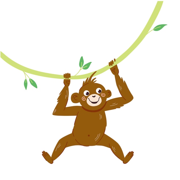 Cute Monkey hanging on liana vector illustration