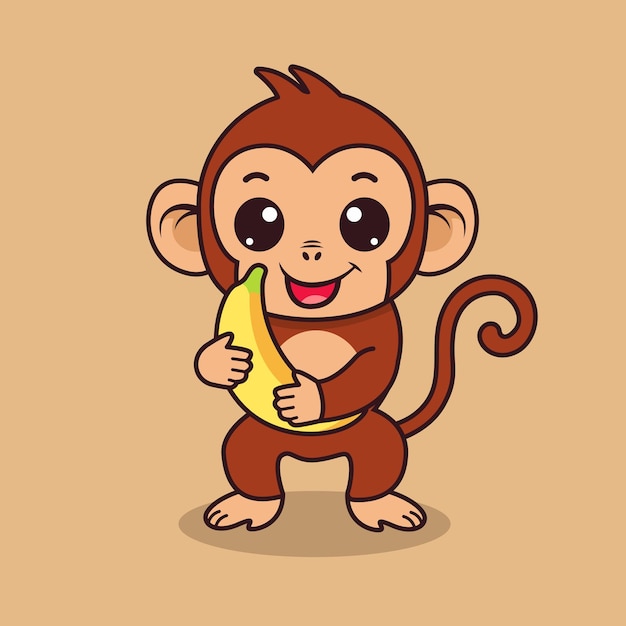 Cute monkey holding banana cartoon vector illustration