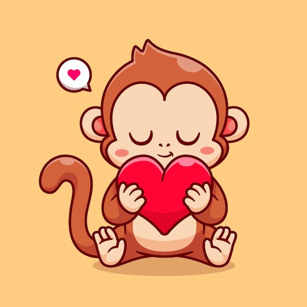 Cute Monkey Holding Love Heart Cartoon Vector Icon Illustration Animal Nature Icon Concept Isolated