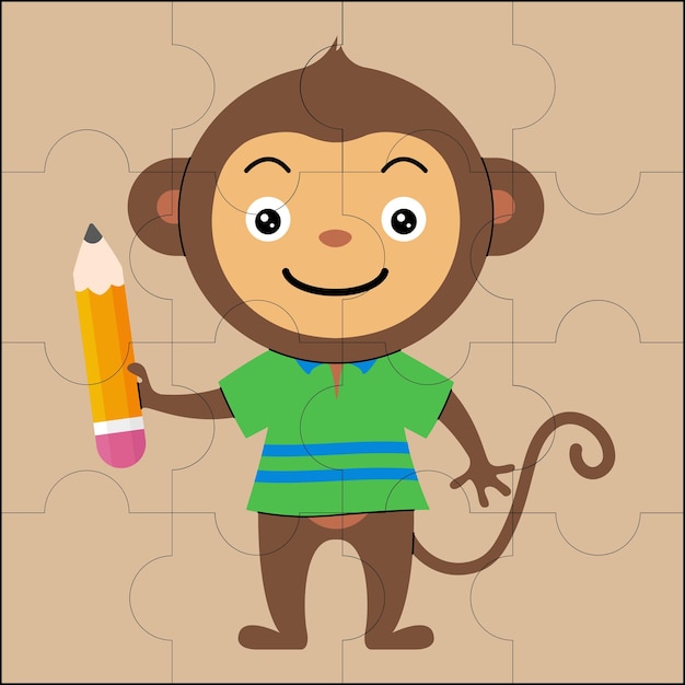 Cute monkey holding pencil suitable for children's puzzle vector illustration