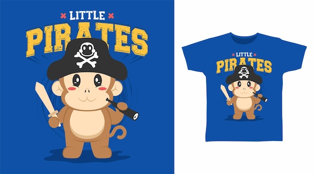 Cute monkey pirates cartoon tshirt art designs