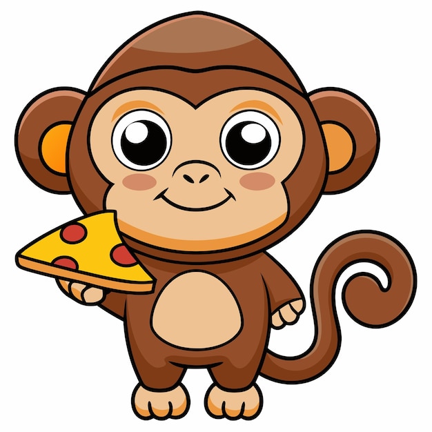 Vector cute monkey pizza cartoon vector icon illustration animal food icon concept isolated premium vector flat cartoon style