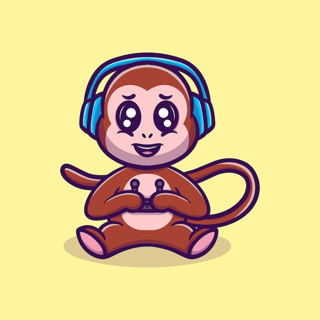 Cute monkey playing game vector icon illustration