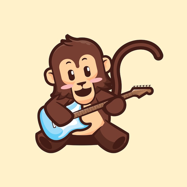 cute monkey playing guitar cartoon vector illustration