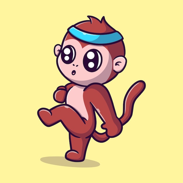 cute monkey playing karate cartoon vector icon illustration