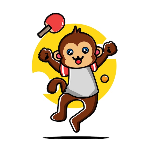 Cute monkey playing table tennis