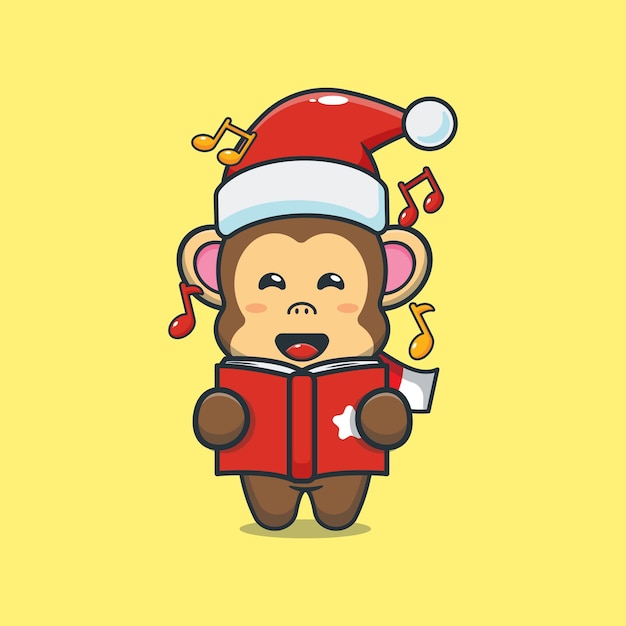 Cute monkey sing a christmas song Cute christmas cartoon illustration