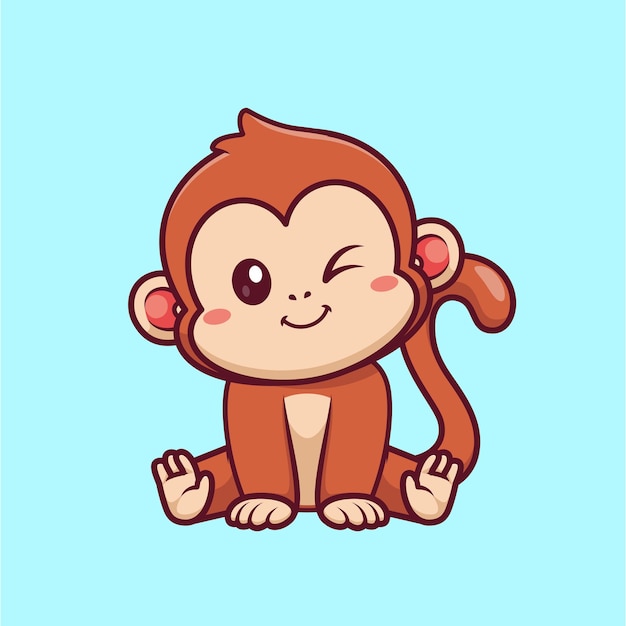 Cute Monkey Sitting Cartoon Vector Icon Illustration Animal Nature Icon Concept Isolated Flat