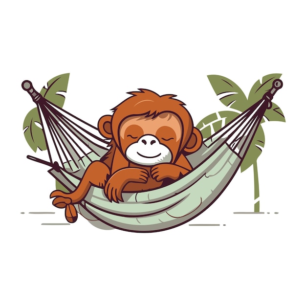 Cute monkey sitting in hammock Vector illustration isolated on white background