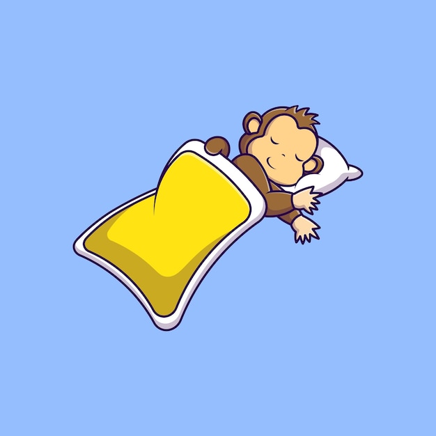 Cute Monkey Sleeping With Blanket And Pillow Cartoon Vector Icons Illustration