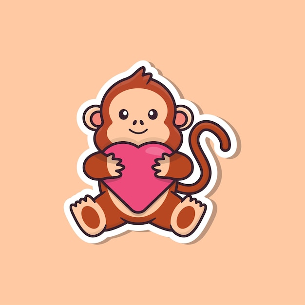 Cute Monkey Sticker with Heart