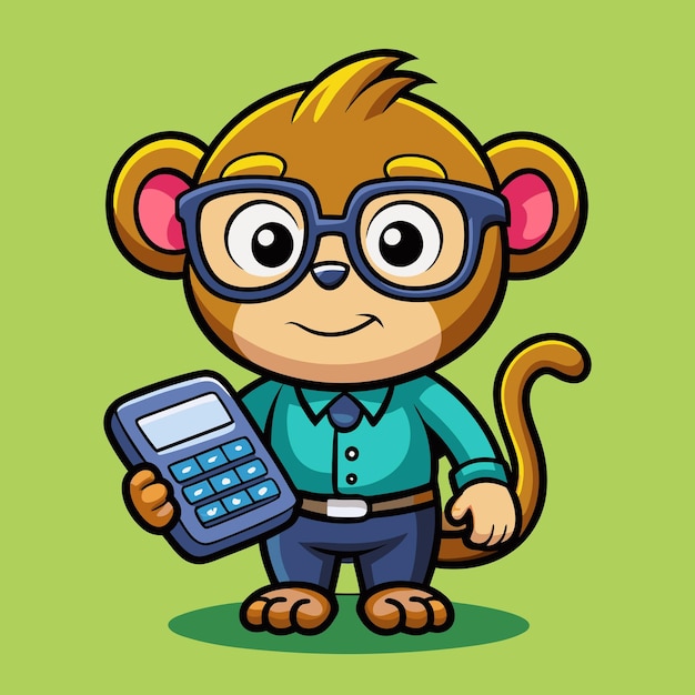 Vector cute monkey with calculator and glasses cartoon vector design