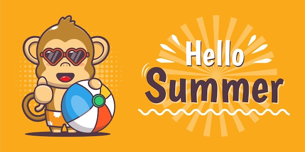 cute monkey with summer greeting banner