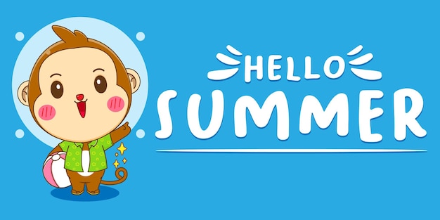 Cute monkey with summer greeting banner