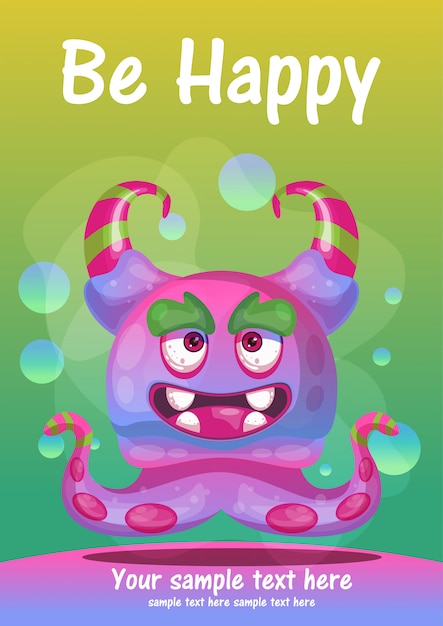 cute monster be happy greeting card