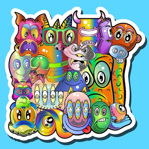 Cute monster cartoon doodle design sticker