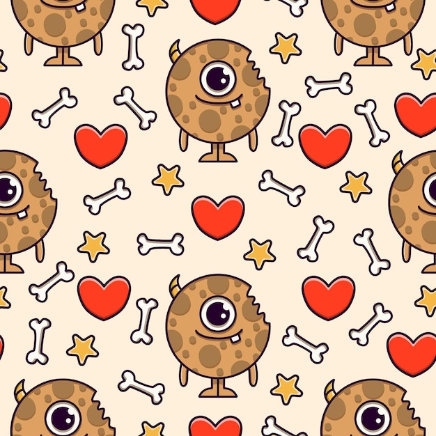 cute monster cartoon doodle seamless pattern design