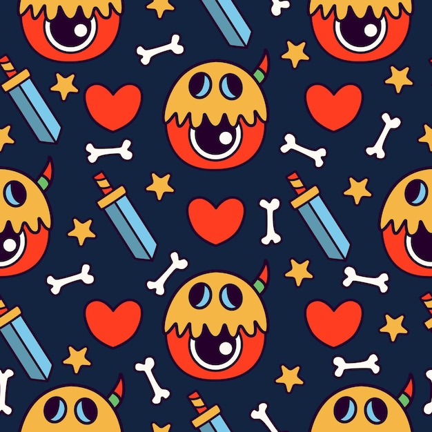 cute monster cartoon doodle seamless pattern design