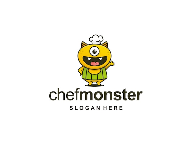 Cute monster character wearing chef hat logo template