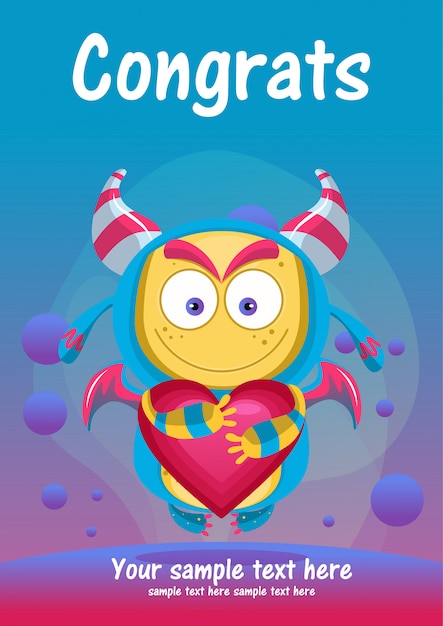 cute monster congrats greeting card 