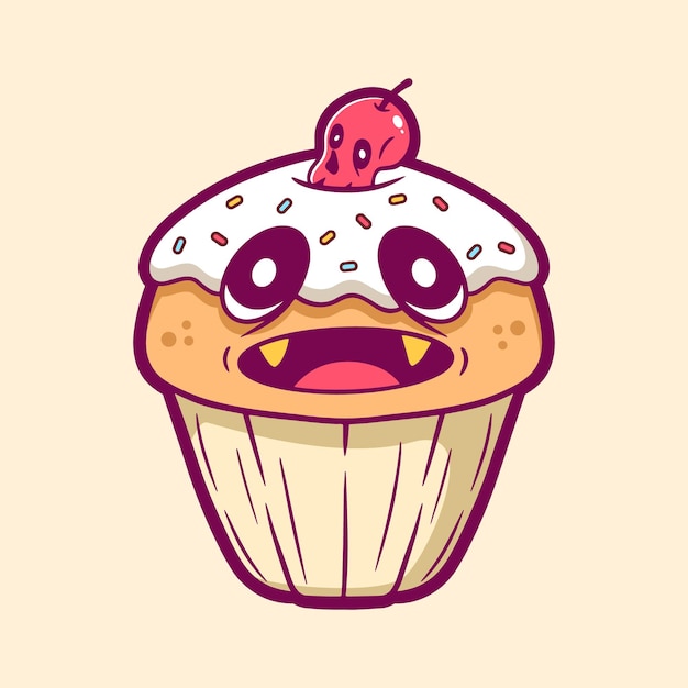 Cute monster cupcake cartoon