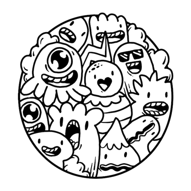 Cute Monster Doodle in Circle