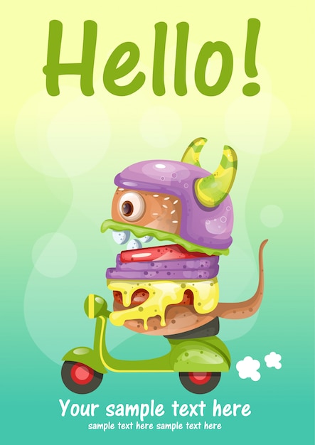 cute monster hello greeting card 