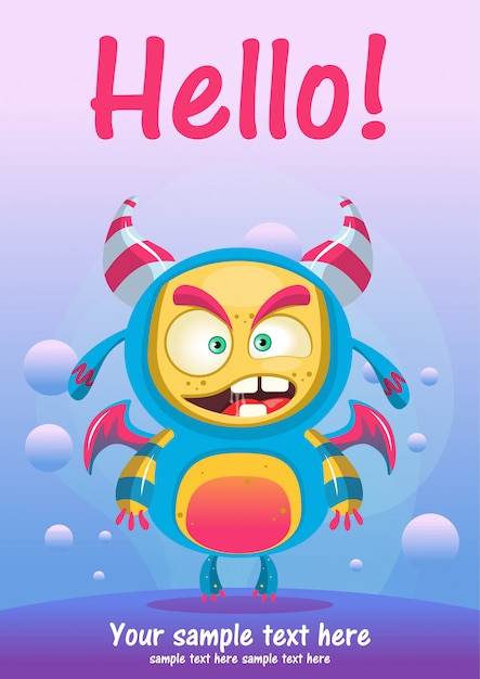 cute monster hello greeting card 