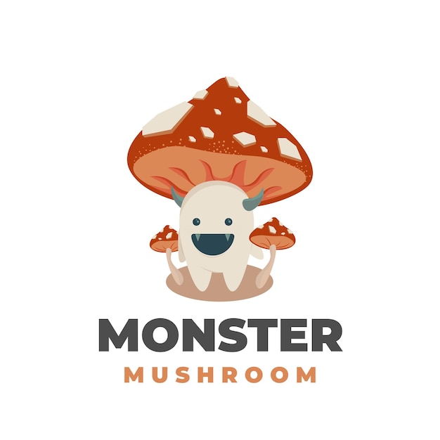 Cute Monster Mushroom Vector Illustration Logo