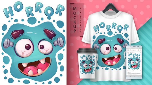 Vector cute monster poster and merchandising