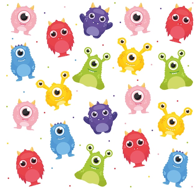 Cute monster seamless vector pattern