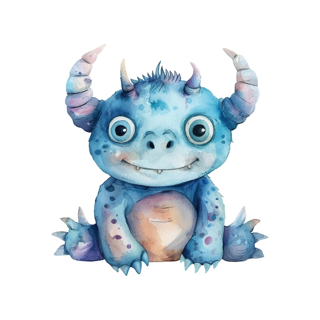 cute monster vector illustration in watercolor style