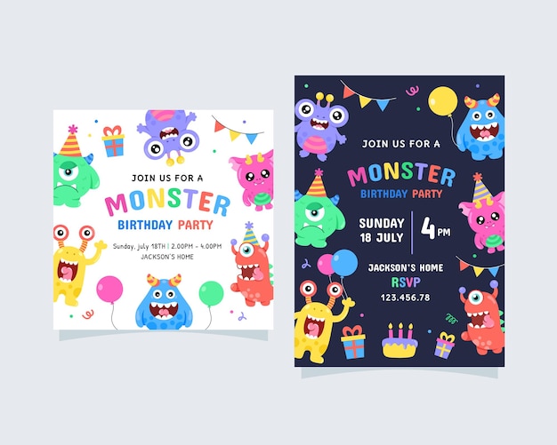 Vector cute monsters birthday invitation card