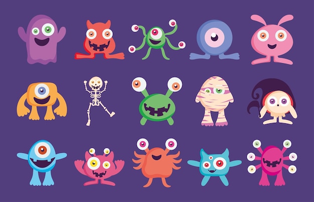 Cute monsters icon set