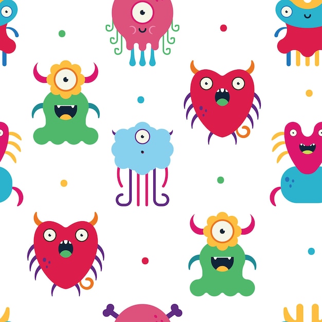 Cute monsters seamless pattern vector cartoon background