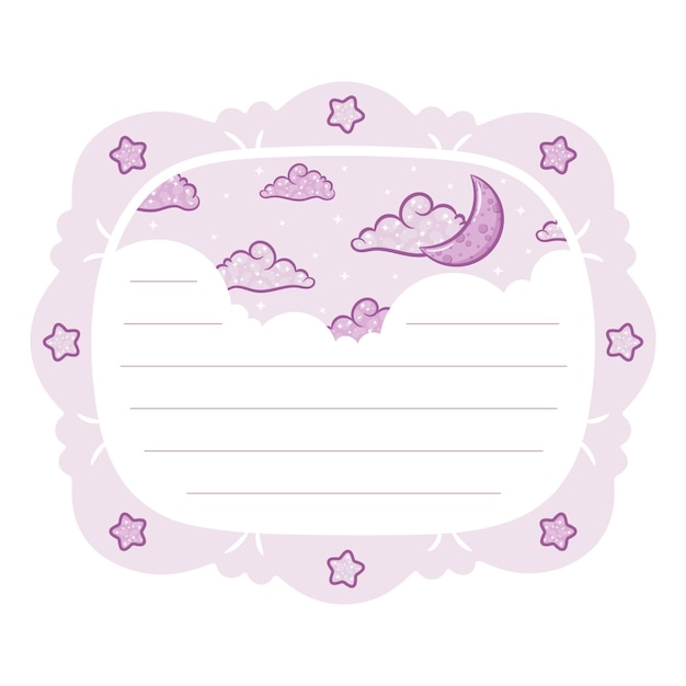 cute moon and stars frame note with pastel coloring  for school and social media without stroke